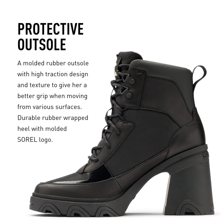 Black-Chalk Women's Brex Heel Lace Boot Waterproof Leather Rain Boot Sorel Australia
