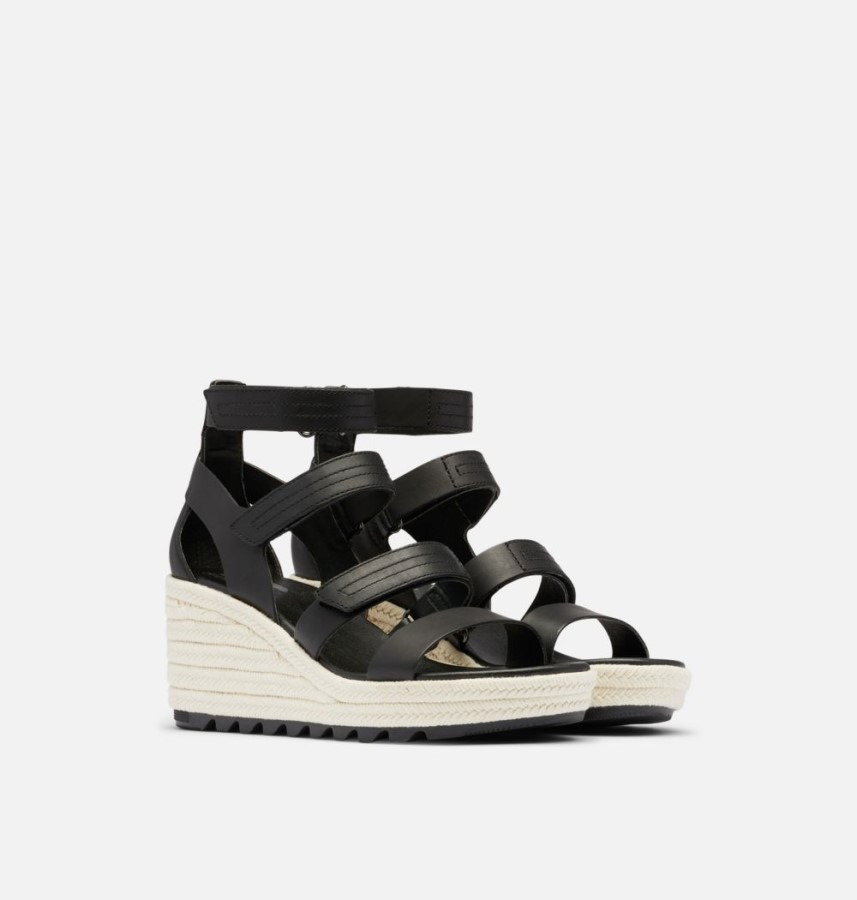 Black-Chalk Women's Cameron Multi Strap Wedge Sandal Sorel Australia