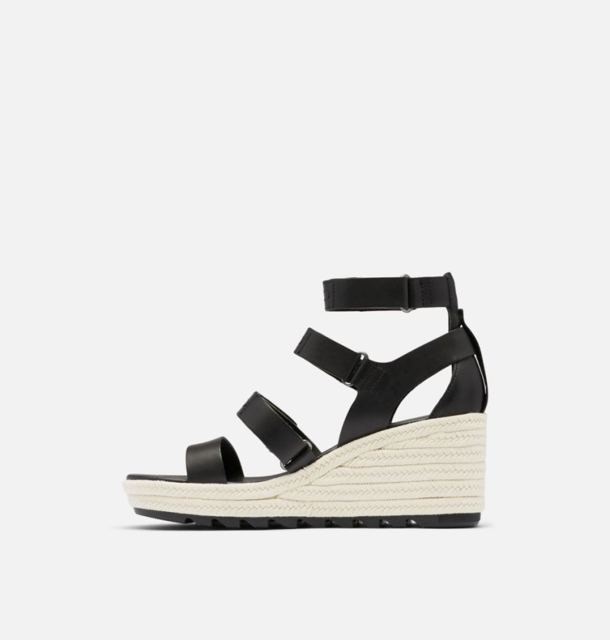 Black-Chalk Women's Cameron Multi Strap Wedge Sandal Sorel Australia