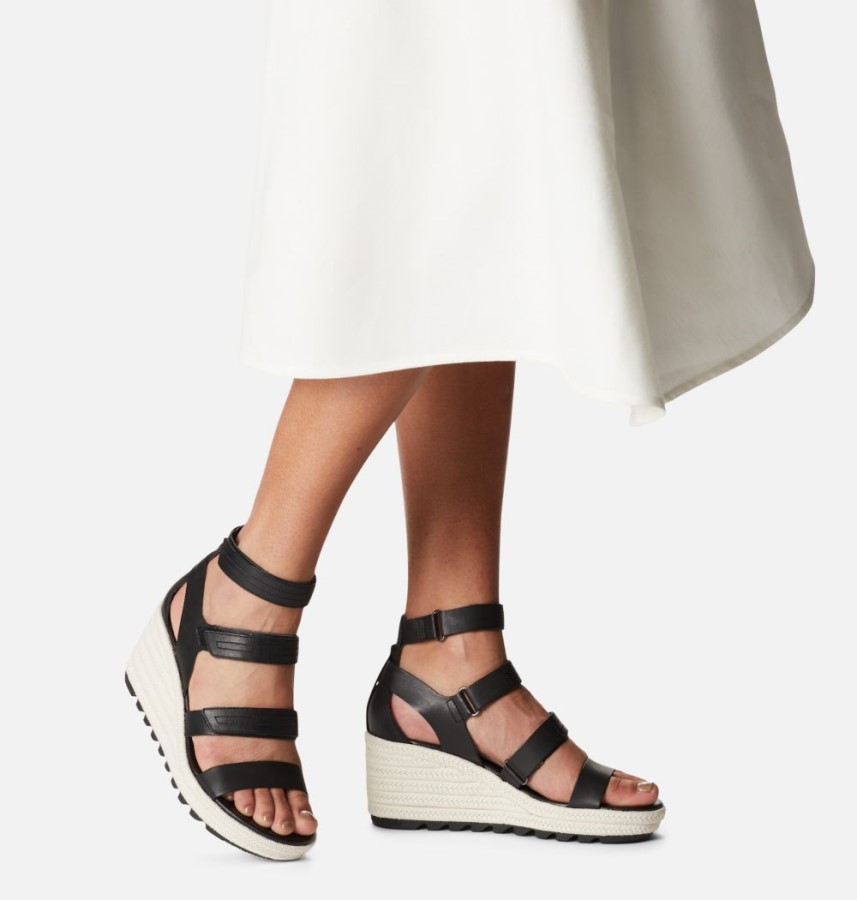 Black-Chalk Women's Cameron Multi Strap Wedge Sandal Sorel Australia