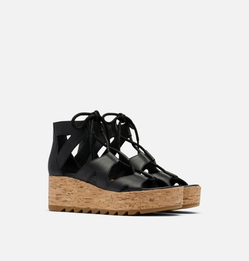 Black-Gum 2 Women's Cameron Flatform Lace Wedge Sandal Sorel Australia