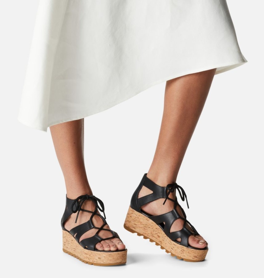 Black-Gum 2 Women's Cameron Flatform Lace Wedge Sandal Sorel Australia