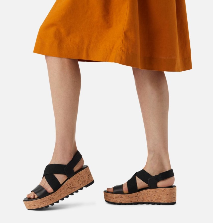 Black Sorel Australia Women's Cameron Flatform Slingback Wedge Sandal