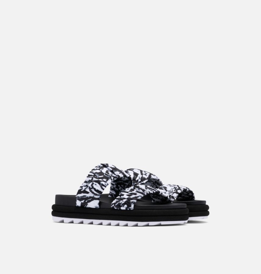 Black-White Women's Roaming Two Strap Slide Sandal Sorel Australia