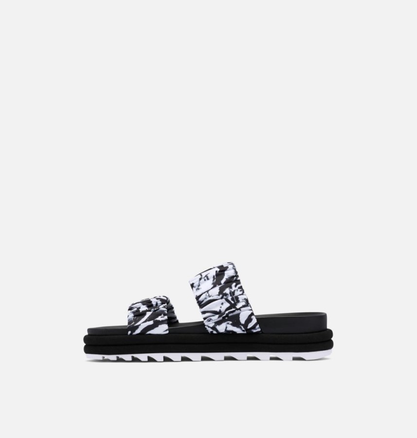 Black-White Women's Roaming Two Strap Slide Sandal Sorel Australia