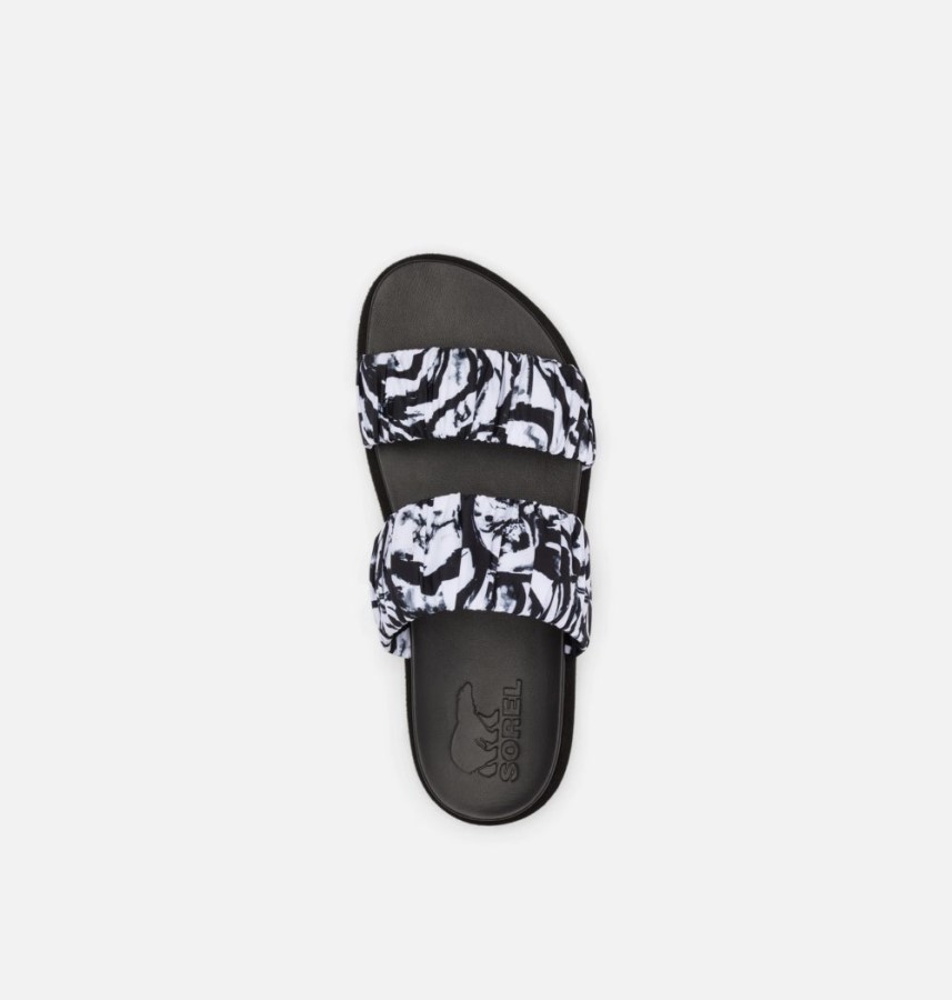 Black-White Women's Roaming Two Strap Slide Sandal Sorel Australia