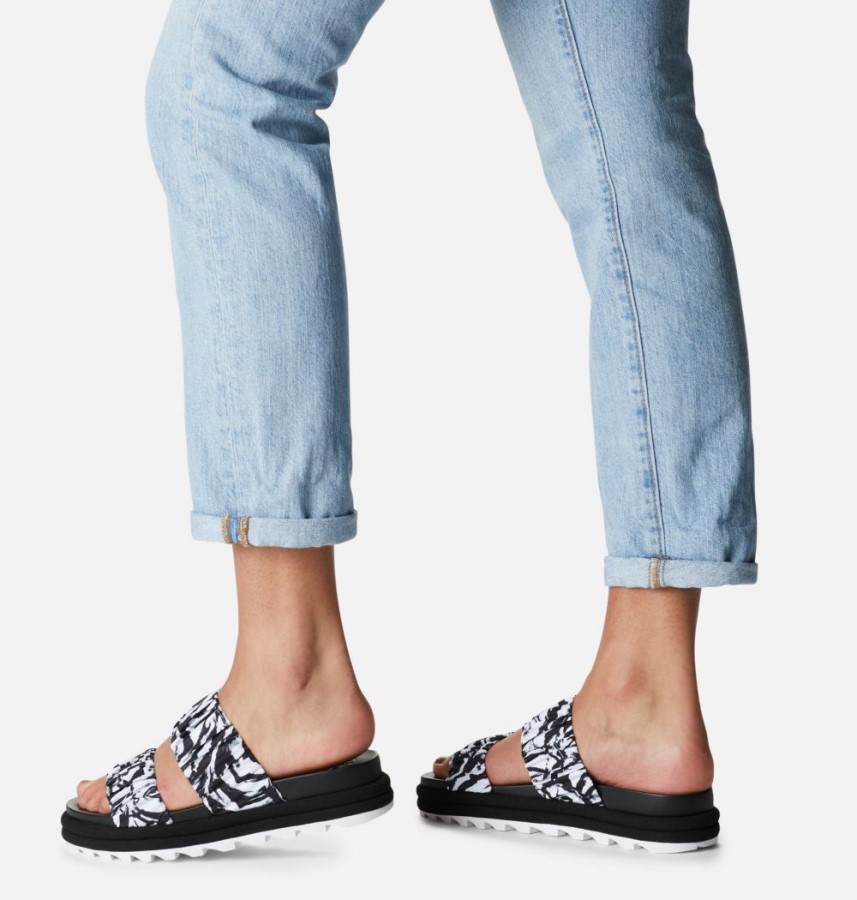Black-White Women's Roaming Two Strap Slide Sandal Sorel Australia