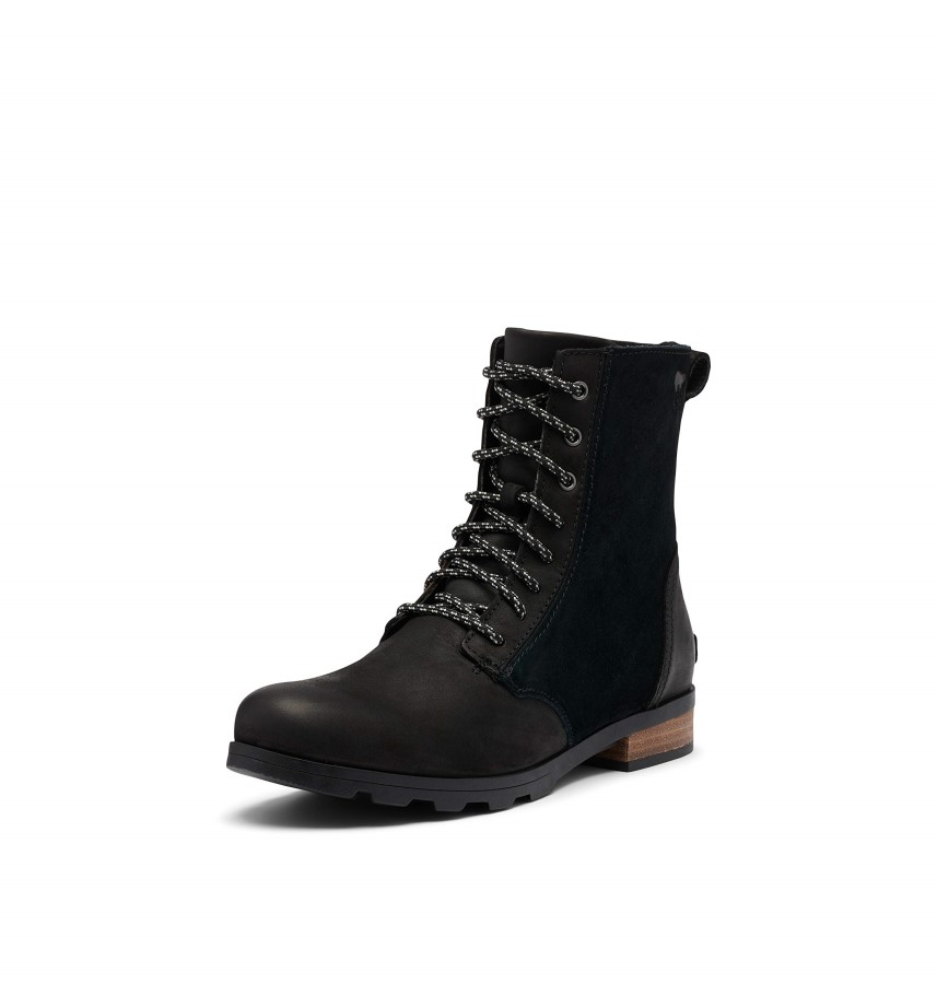 Black Women's Leather Emelie Short Lace Boots Black Sorel Australia