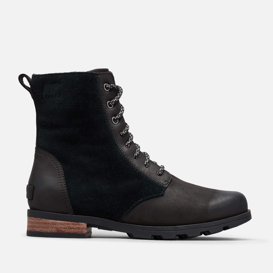 Black Women's Leather Emelie Short Lace Boots Black Sorel Australia