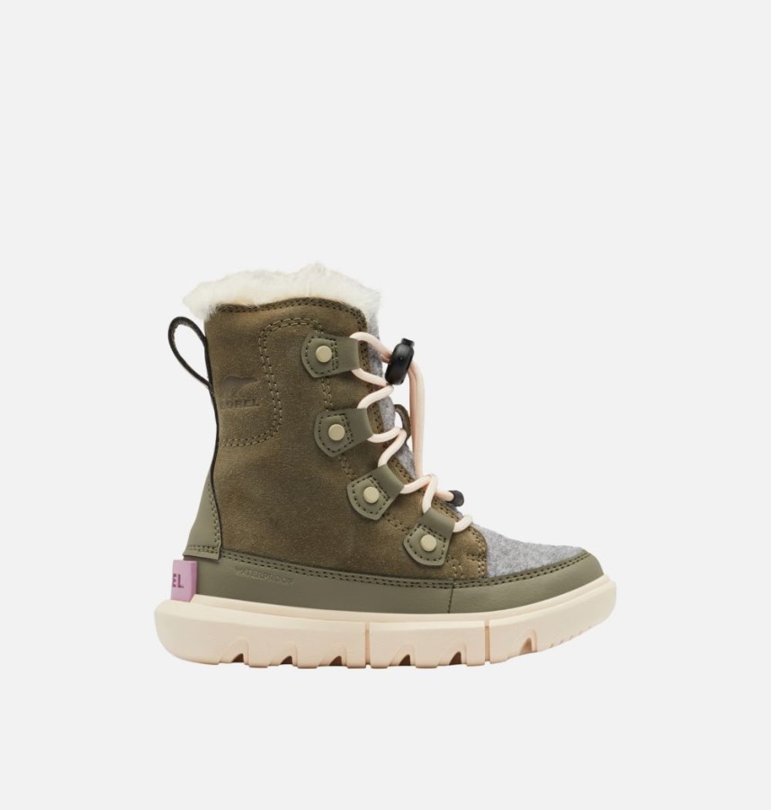 Children's Explorer Lace Boot Sorel Australia Stone Green-White Peach