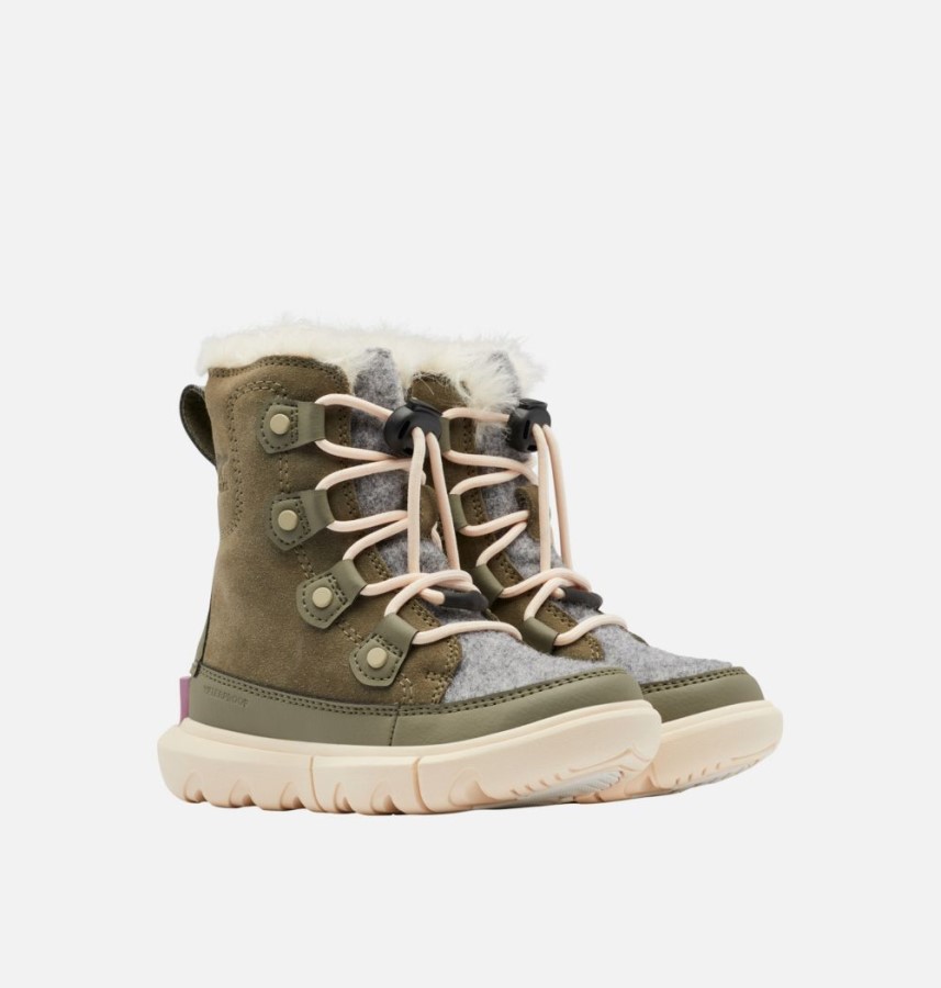 Children's Explorer Lace Boot Sorel Australia Stone Green-White Peach