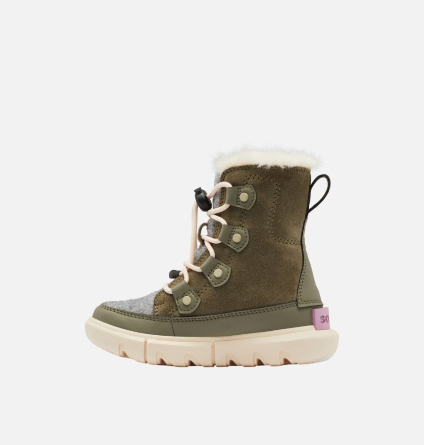 Children's Explorer Lace Boot Sorel Australia Stone Green-White Peach