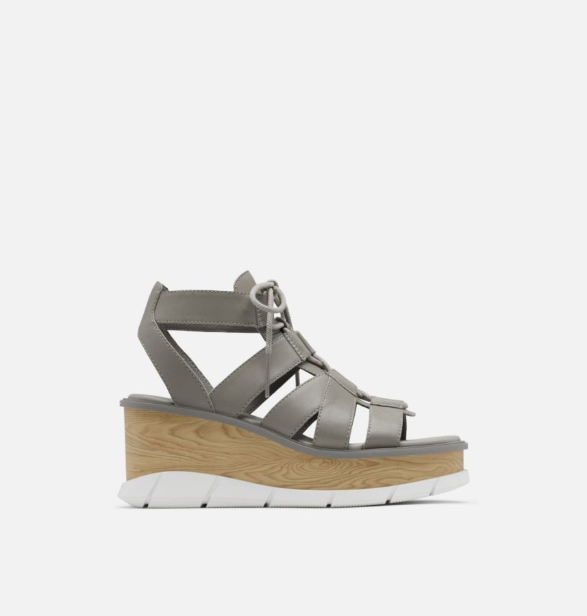 Chrome Grey-White Women's Joanie Iii Lace-Up Wedge Sandal Sorel Australia