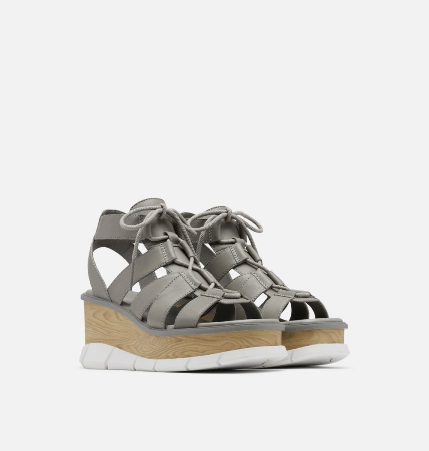 Chrome Grey-White Women's Joanie Iii Lace-Up Wedge Sandal Sorel Australia