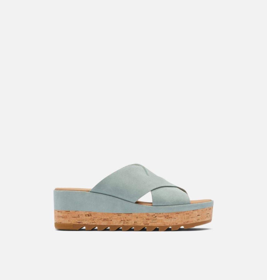 Crushed Blue-Sea Salt Women's Cameron Flatform Mule Wedge Sandal Sorel Australia