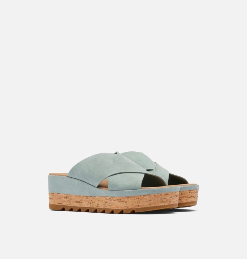 Crushed Blue-Sea Salt Women's Cameron Flatform Mule Wedge Sandal Sorel Australia