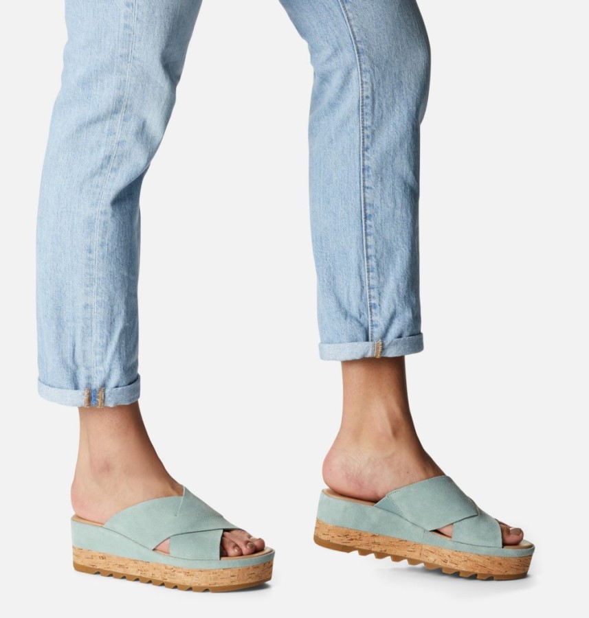 Crushed Blue-Sea Salt Women's Cameron Flatform Mule Wedge Sandal Sorel Australia