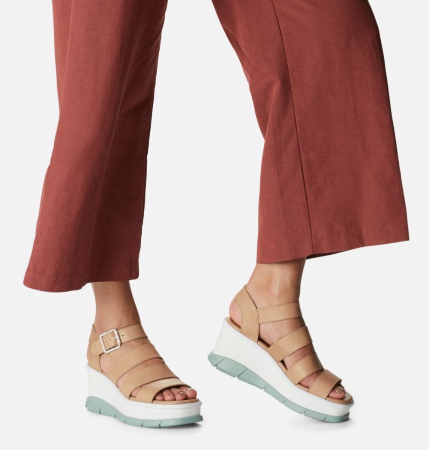 Honest Beige-Crushed Blue Sorel Australia Women's Joanie Iii Ankle Strap Wedge Sandal