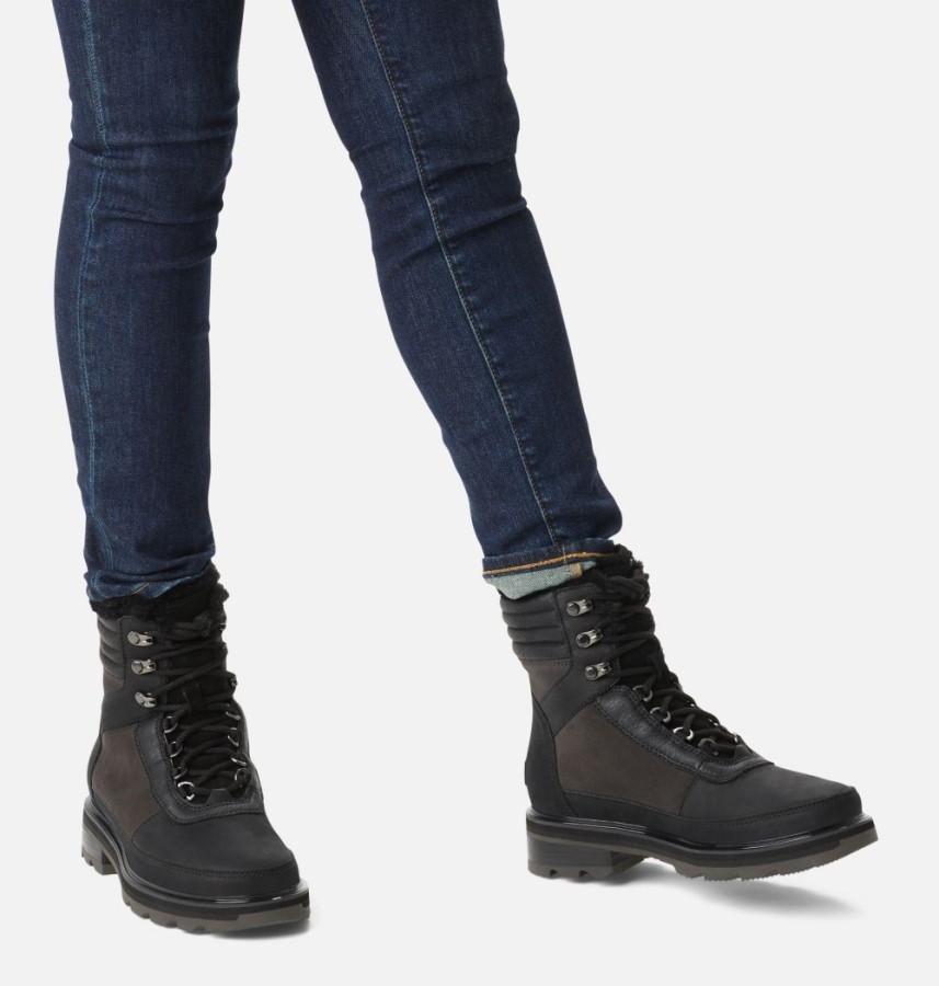 Jet-Black Women's Lennox Lace Cozy Stkd Waterproof Boot Sorel Australia