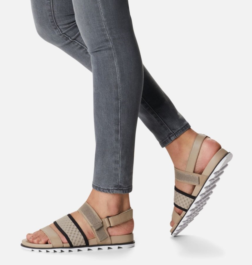 Omega Taupe-Black Sorel Australia Women's Roaming Decon Slingback Flat Sandal