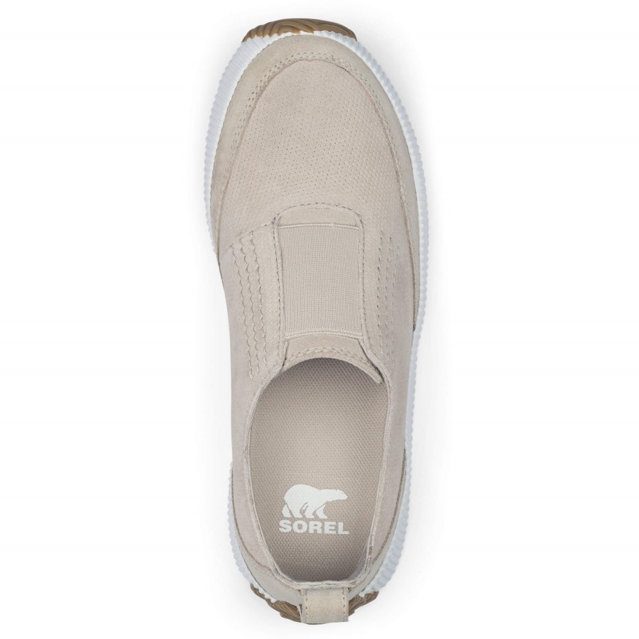 Soft Taupe Sorel Australia Women's Out 'N About Plus Slip-On Suede Sneaker With Thick Rubber Sole