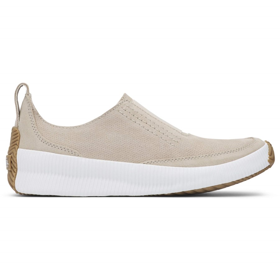 Soft Taupe Sorel Australia Women's Out 'N About Plus Slip-On Suede Sneaker With Thick Rubber Sole