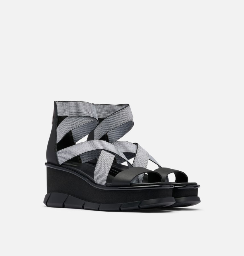Sorel Australia Black-White Women's Joanie Iii Sport Strap Wedge Sandal