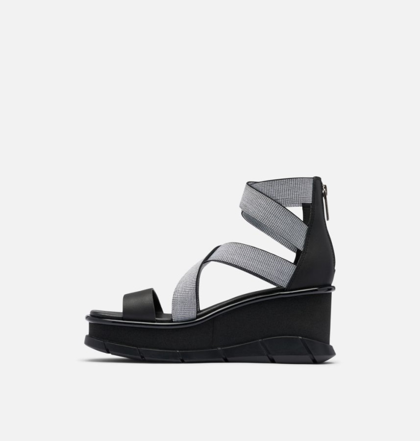 Sorel Australia Black-White Women's Joanie Iii Sport Strap Wedge Sandal