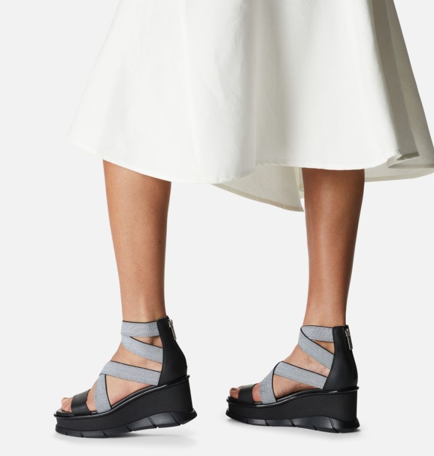 Sorel Australia Black-White Women's Joanie Iii Sport Strap Wedge Sandal