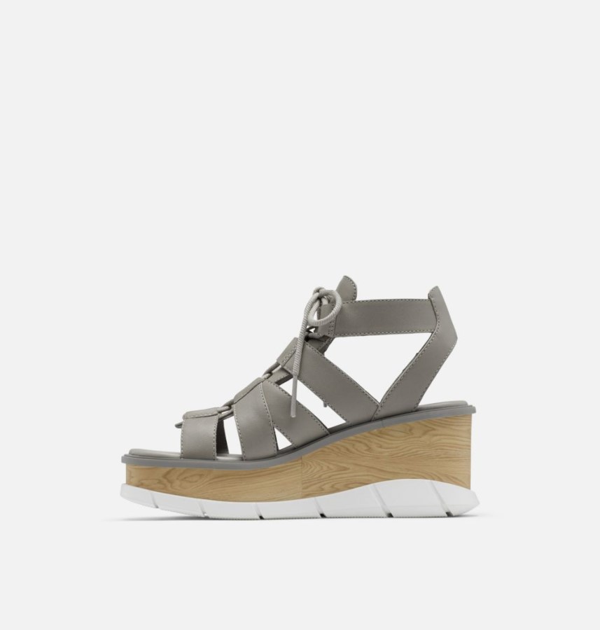 Sorel Australia Chrome Grey-White Women's Joanie Iii Lace Wedge Sandal