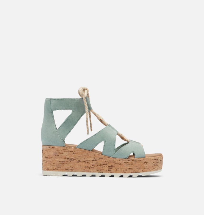 Sorel Australia Crushed Blue-Chalk Women's Cameron Flatform Lace Wedge Sandal