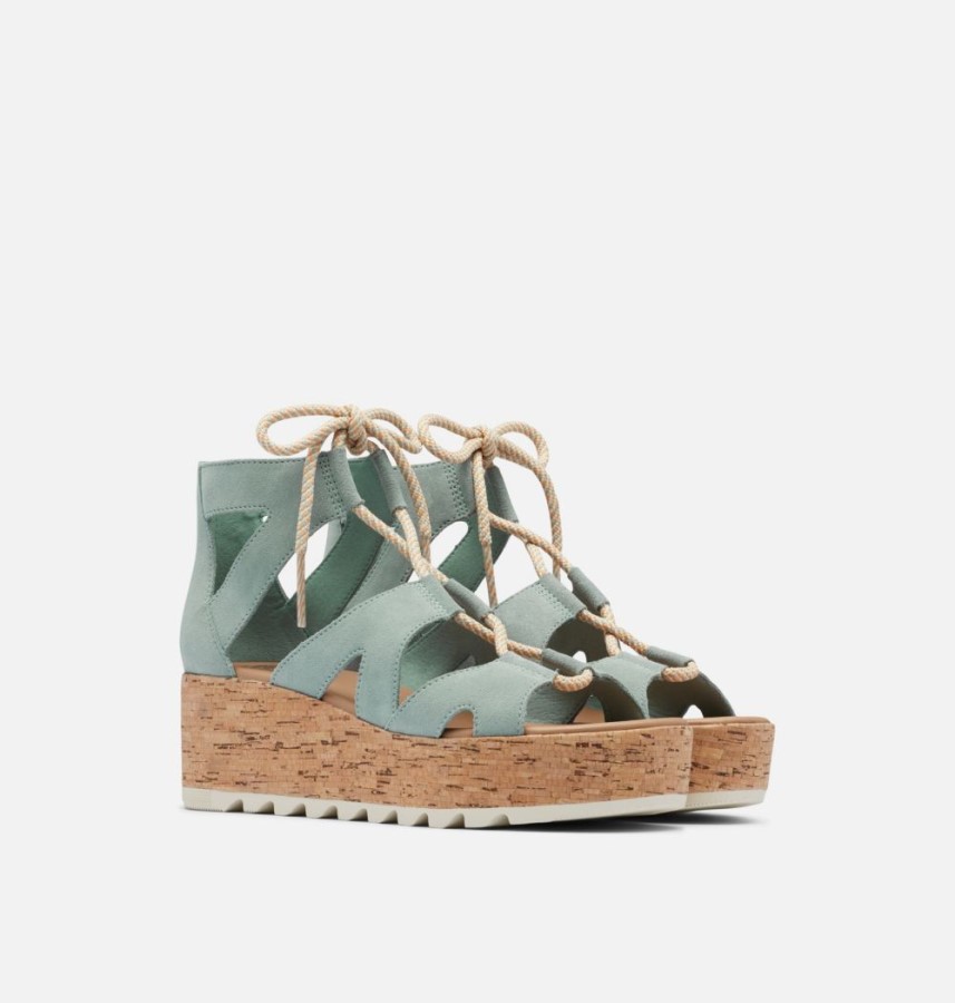Sorel Australia Crushed Blue-Chalk Women's Cameron Flatform Lace Wedge Sandal