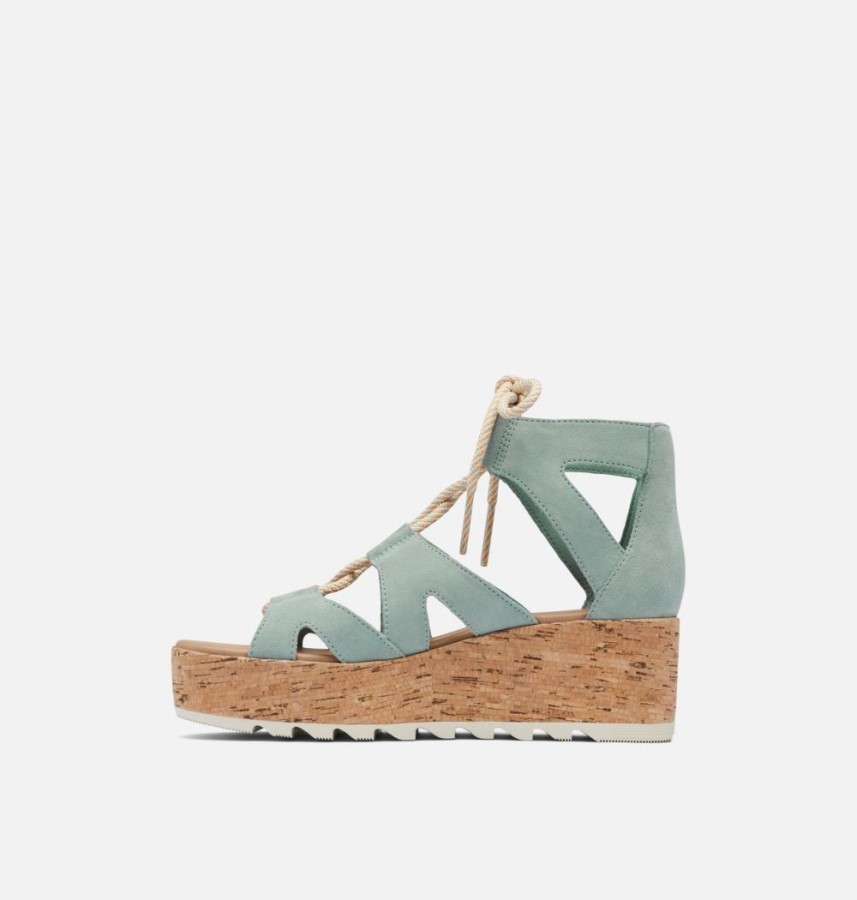 Sorel Australia Crushed Blue-Chalk Women's Cameron Flatform Lace Wedge Sandal