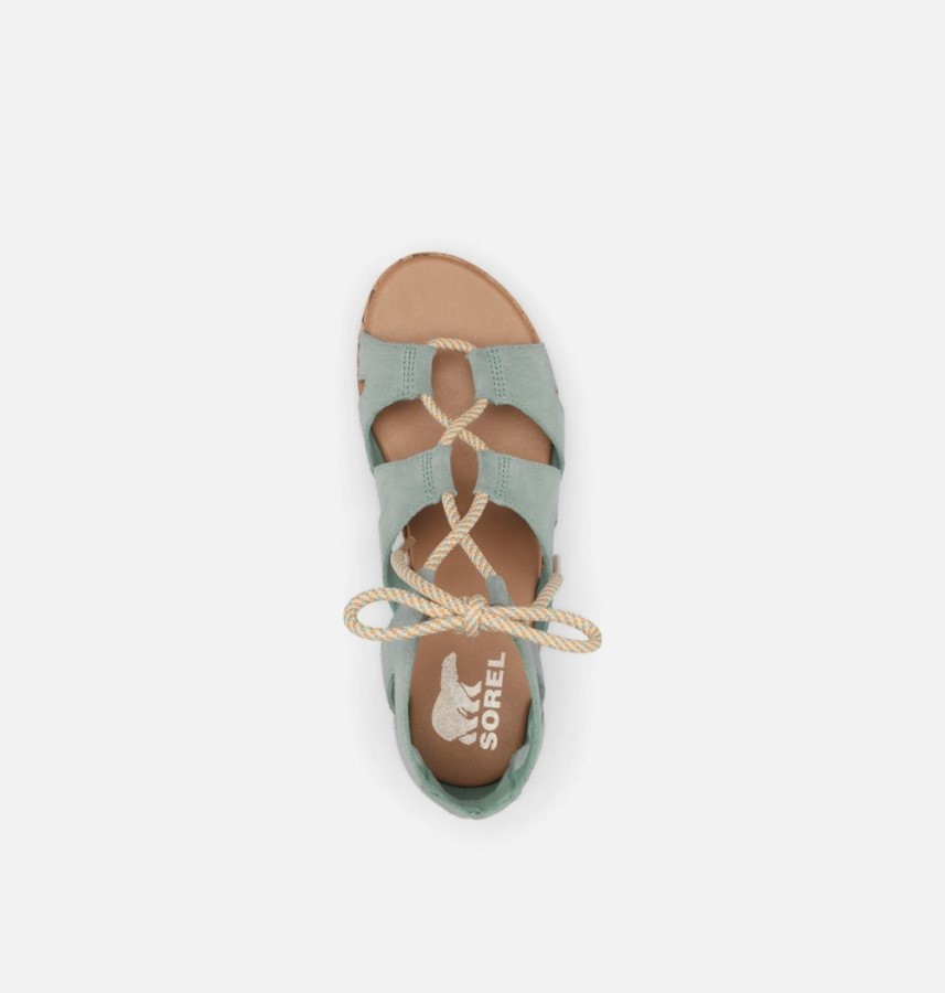 Sorel Australia Crushed Blue-Chalk Women's Cameron Flatform Lace Wedge Sandal