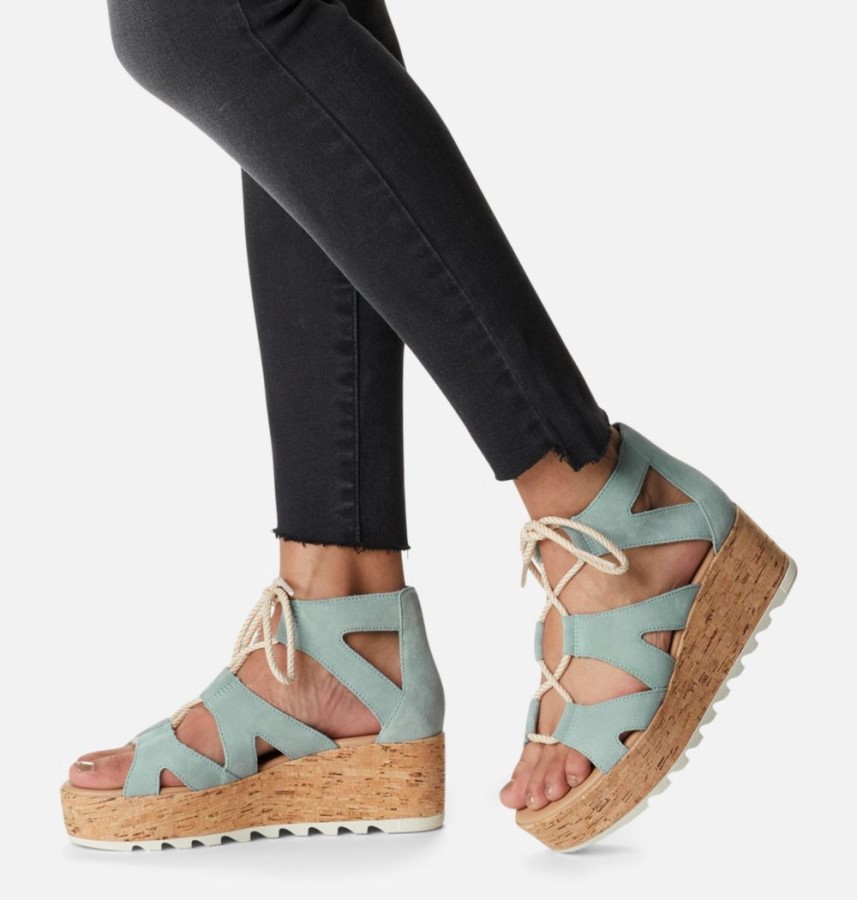 Sorel Australia Crushed Blue-Chalk Women's Cameron Flatform Lace Wedge Sandal