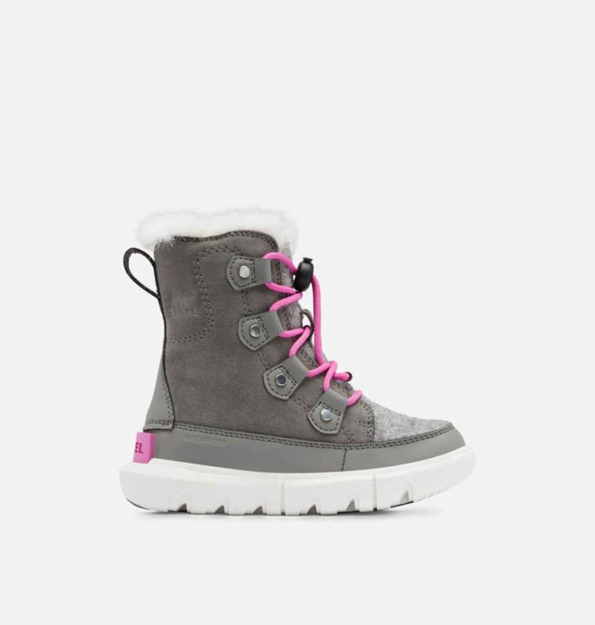 Sorel Australia Kids Explorer Lace Winter Boot Quarry-Bright Lavender