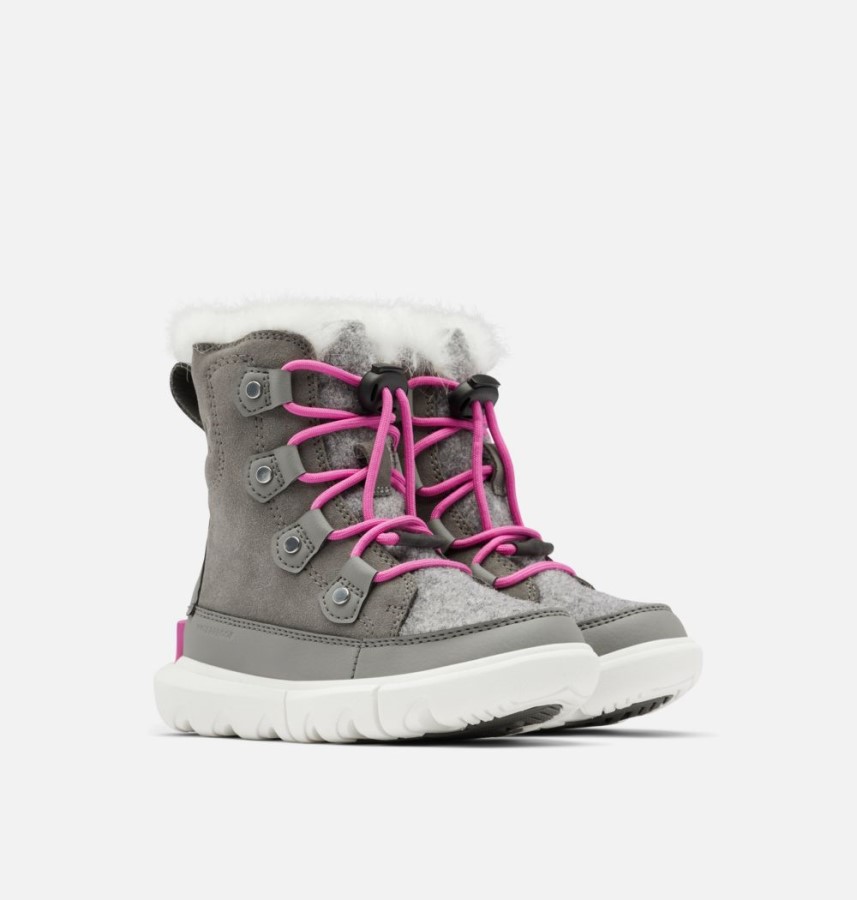 Sorel Australia Kids Explorer Lace Winter Boot Quarry-Bright Lavender