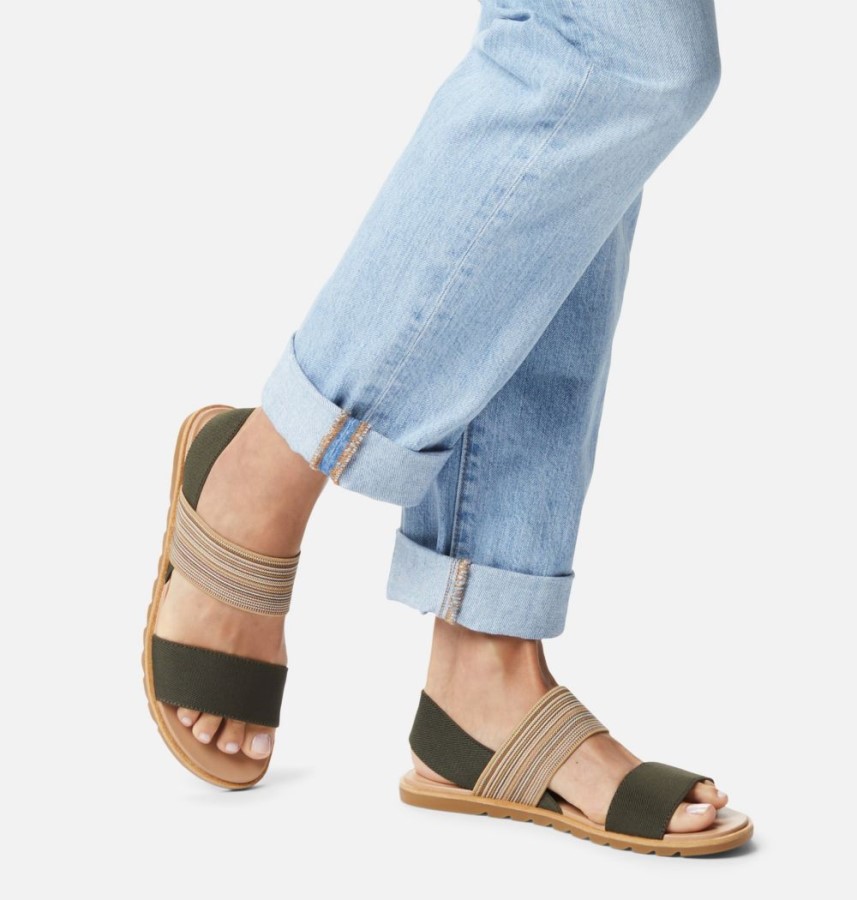 Sorel Australia Olive Green-Gum Womens Ella Ii Two Strap Sandal