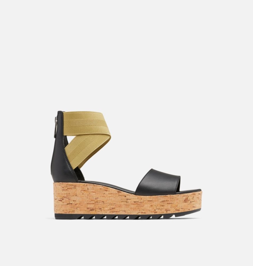 Sorel Australia Women's Cameron Flatform Ankle Strap Wedge Sandal Black-Olive Shade