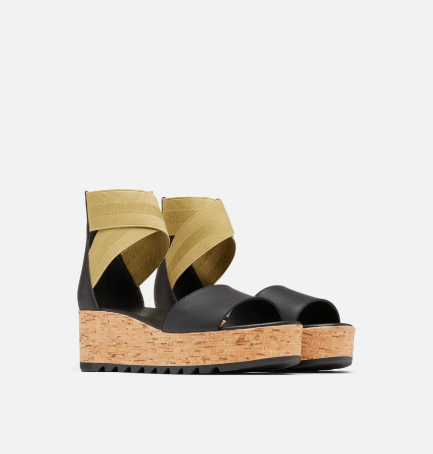 Sorel Australia Women's Cameron Flatform Ankle Strap Wedge Sandal Black-Olive Shade