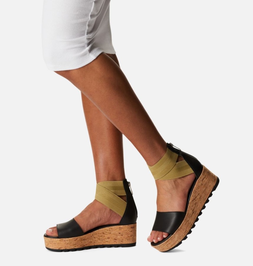Sorel Australia Women's Cameron Flatform Ankle Strap Wedge Sandal Black-Olive Shade