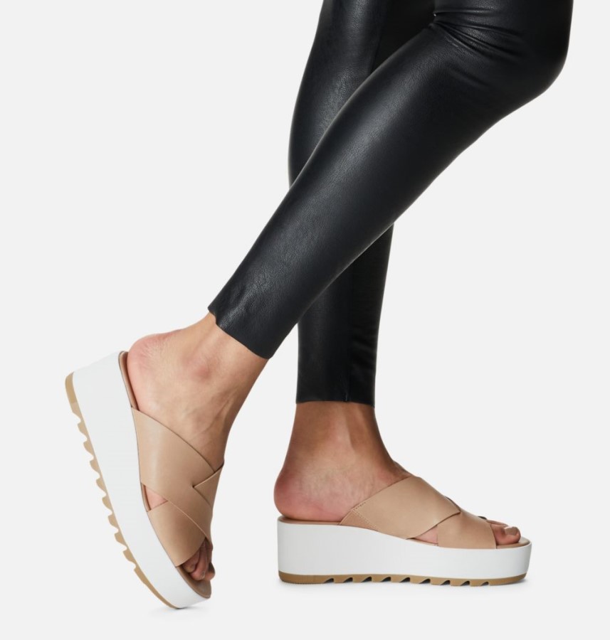 Sorel Australia Women's Cameron Flatform Mule Wedge Sandal Honest Beige-Sea Salt