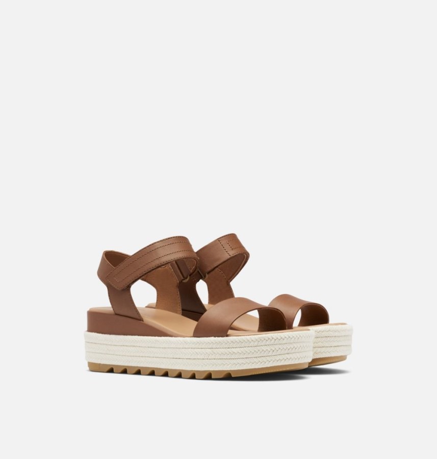 Sorel Australia Women's Cameron Flatform Wedge Sandal Velvet Tan-Chalk