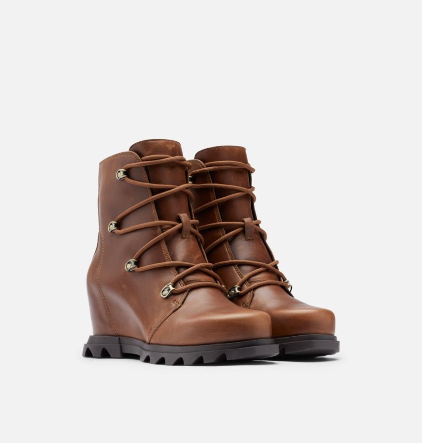 Sorel Australia Women's Joan Of Arctic Wedge Iii Lace Bootie Hazelnut Leather-Blackened Brown