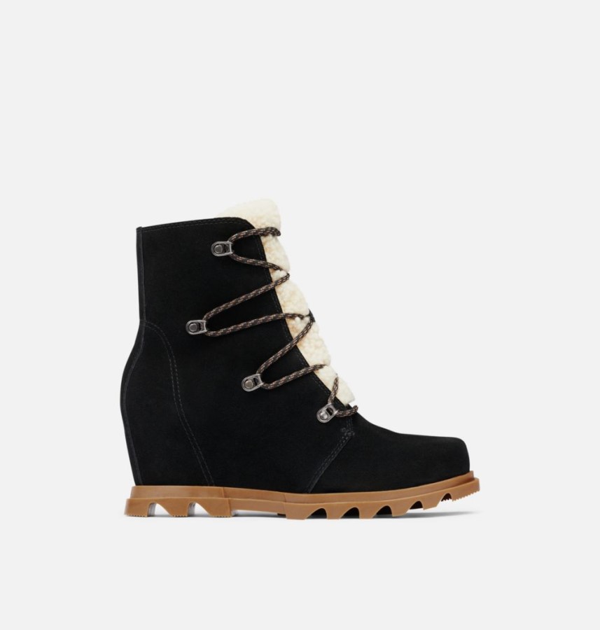 Sorel Australia Women's Joan Of Arctic Wedge Iii Lace Cozy Bootie Black-Sea Salt