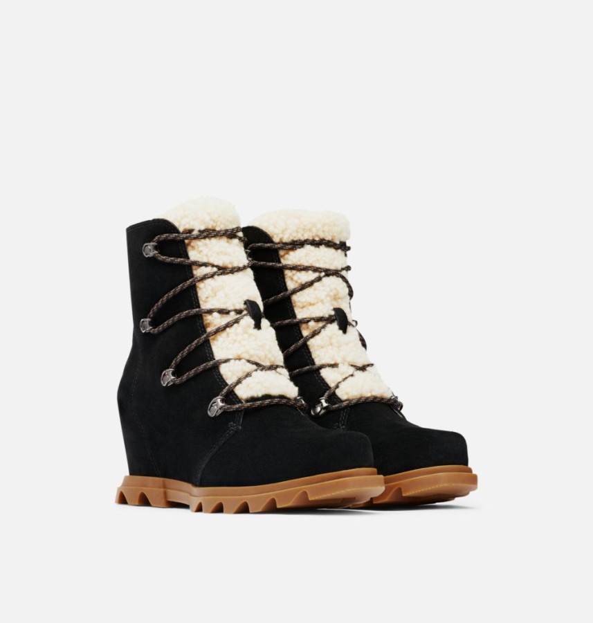 Sorel Australia Women's Joan Of Arctic Wedge Iii Lace Cozy Bootie Black-Sea Salt