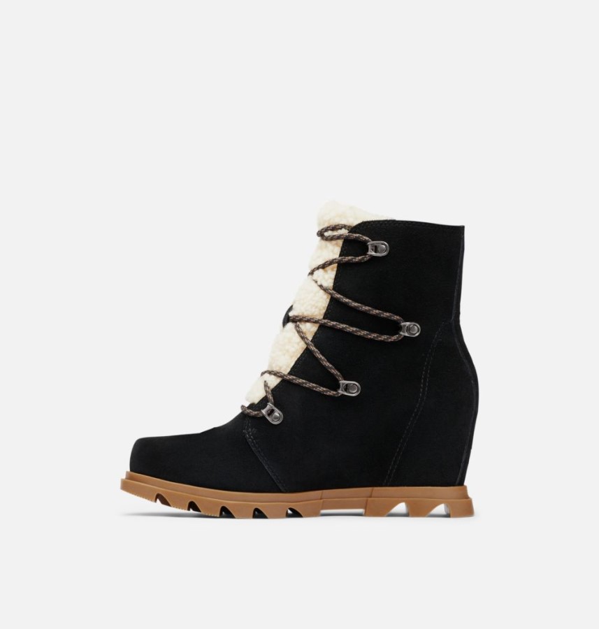 Sorel Australia Women's Joan Of Arctic Wedge Iii Lace Cozy Bootie Black-Sea Salt