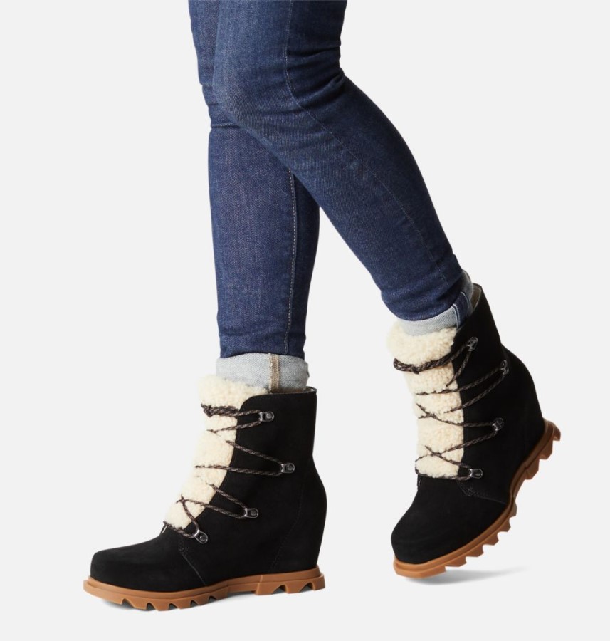 Sorel Australia Women's Joan Of Arctic Wedge Iii Lace Cozy Bootie Black-Sea Salt