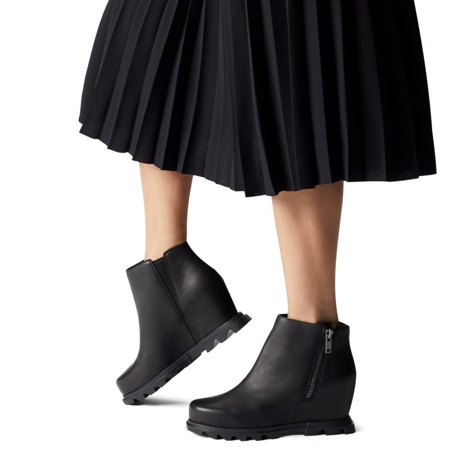 Sorel Australia Women's Joan Of Arctic Wedge Iii Zip Boot Waterproof Leather Wedge Boots Black Sea Salt