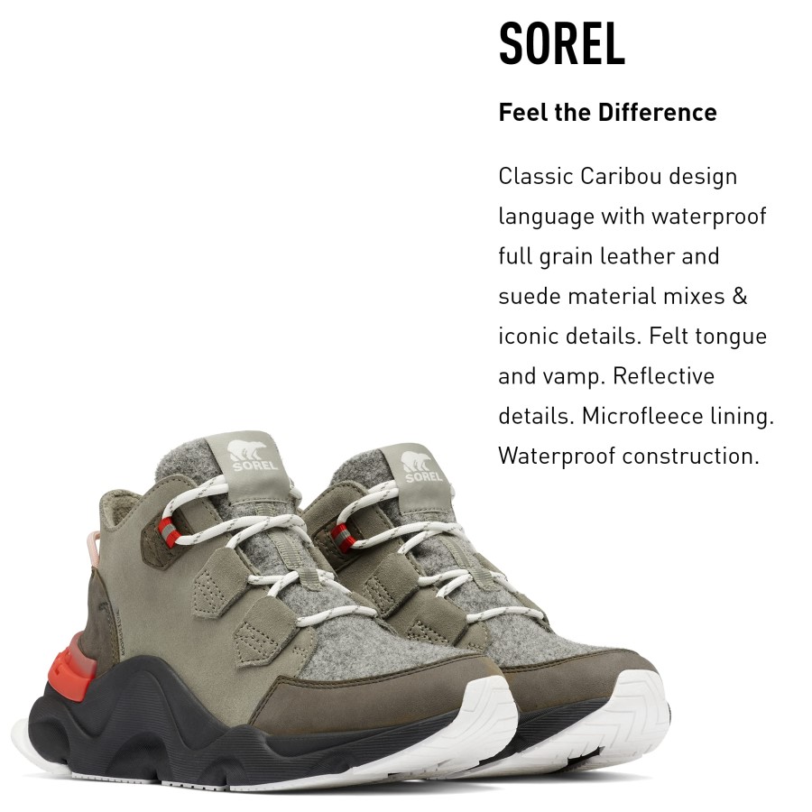 Sorel Australia Women's Kinetic Rngd Caribou Boot Waterproof Leather Winter Boots Grey Green Alpine Tundra